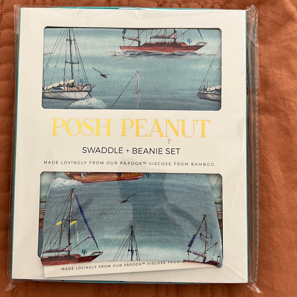 Posh Peanut brand new swaddle beanie and lovey set.